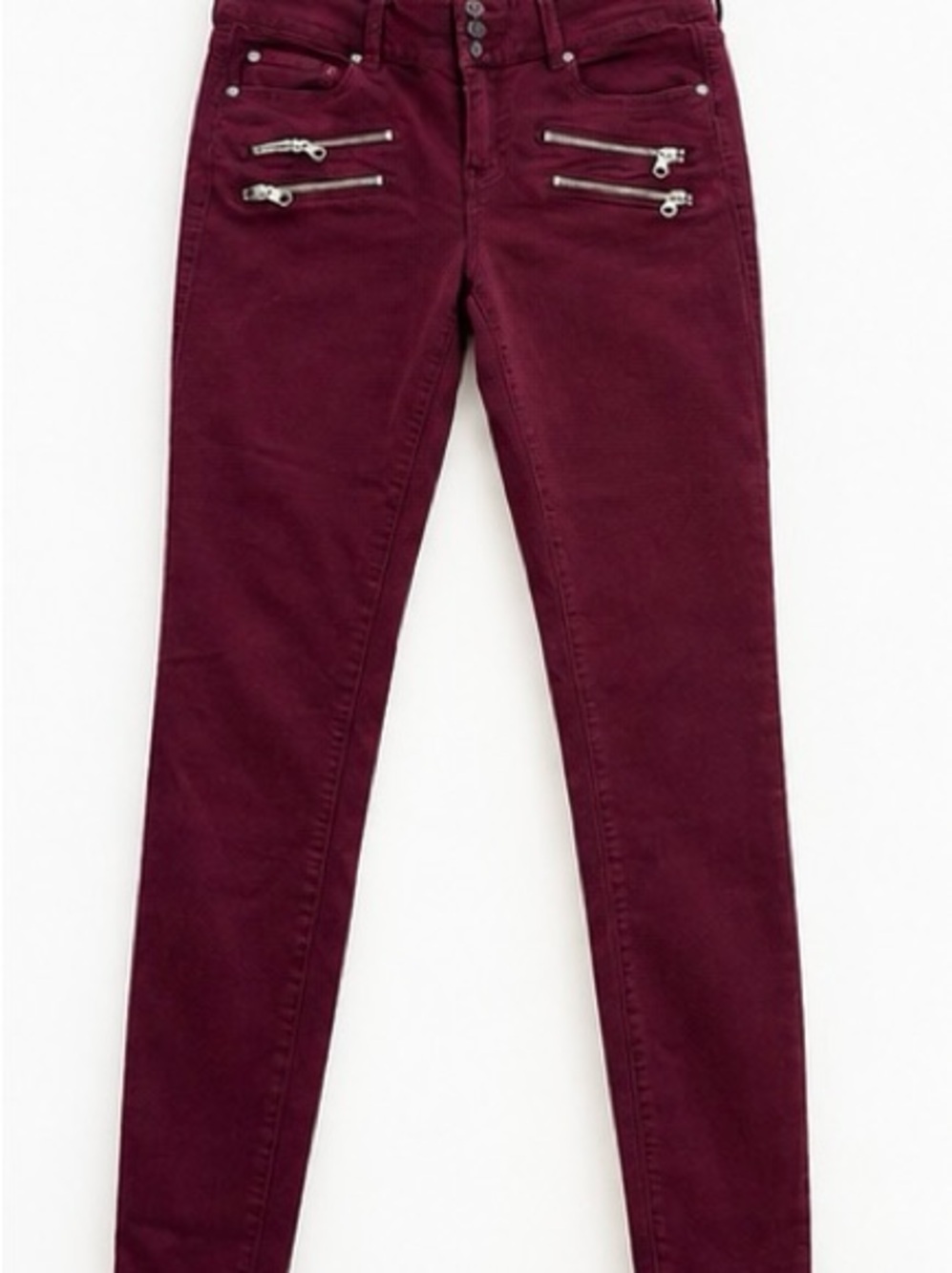 torrid Burgundy Skinny Jeans with Silver Zip Accents